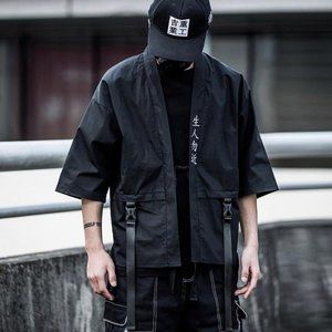 Streetwear Black Japanese Kimono Tee Techwear Short Sleeves T-Shirt wsy-5002